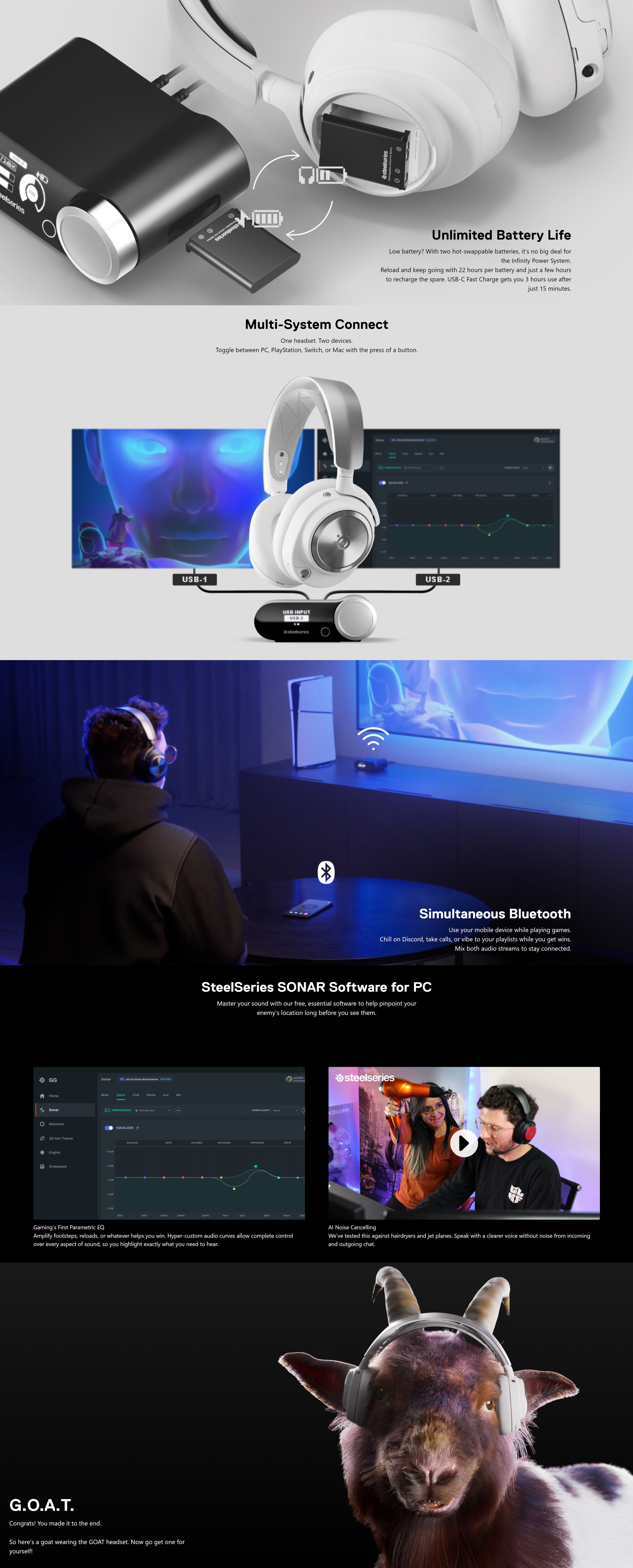 A large marketing image providing additional information about the product SteelSeries Arctis Nova Pro Wireless - Gaming Headset - White - Additional alt info not provided